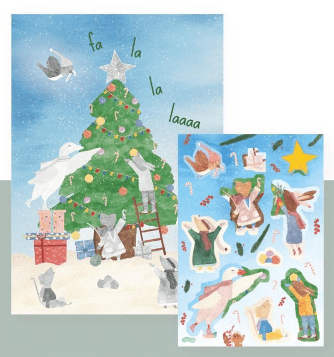 Aftelkalender Studio Bertha Kerst A3 + stickervel A4